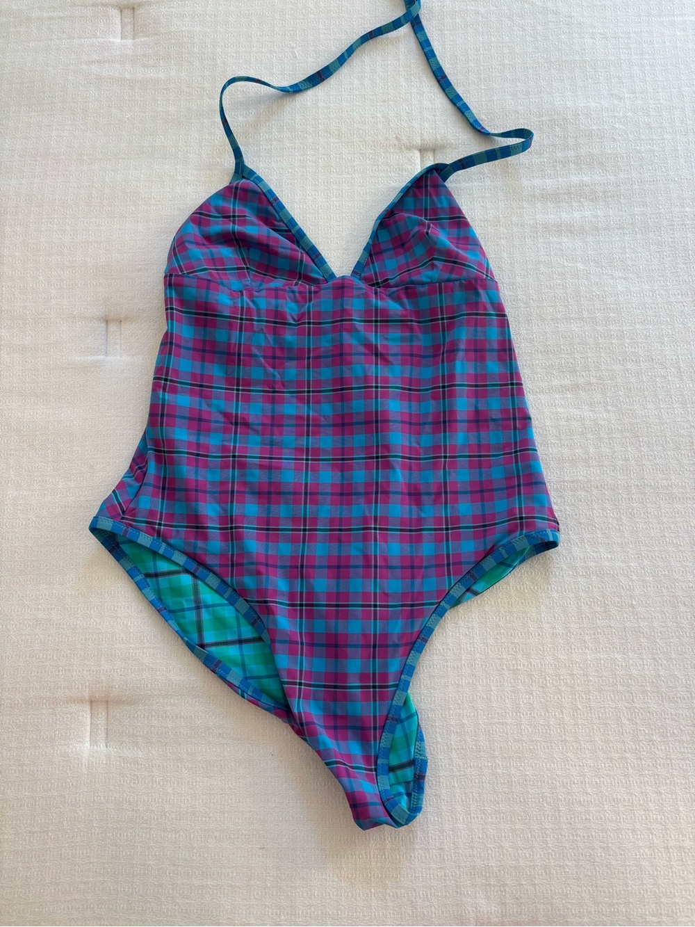 J. Crew Pink & Teal Plaid One-Piece Swimsuit